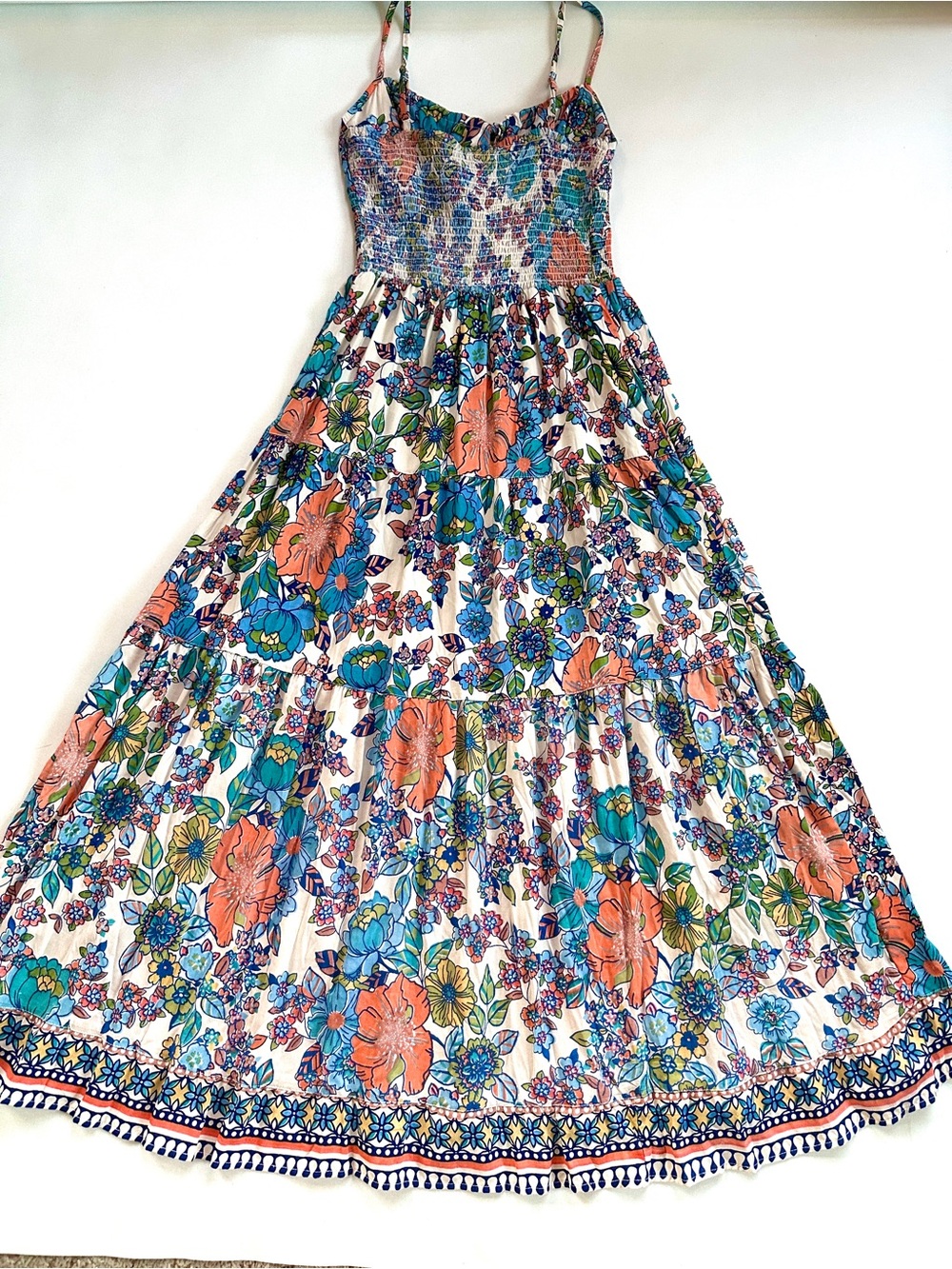 ANGIE BOHEMIAN MILKMAID FLORAL PRAIRIE COWGIRL MAXI DRESS SLIT POCKETS NWT SzM - Picture 10 of 12